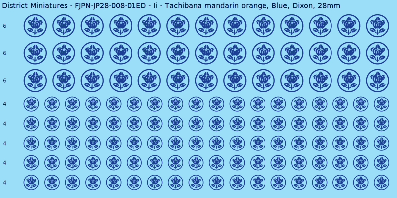 Ii clan mon, Blue waterslide decal sheet, Dixon banner sizes, 28mm