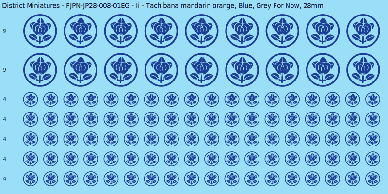 Ii clan mon, Blue waterslide decal sheet, Grey For Now banner sizes, 28mm
