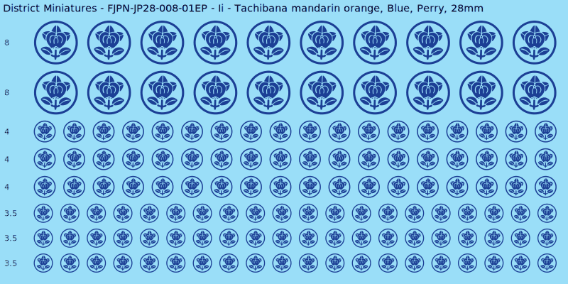Ii clan mon, Blue waterslide decal sheet, Perry banner sizes, 28mm