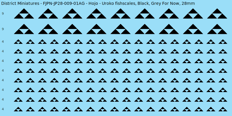 Hojo clan mon, Black waterslide decal sheet, Grey For Now banner sizes, 28mm