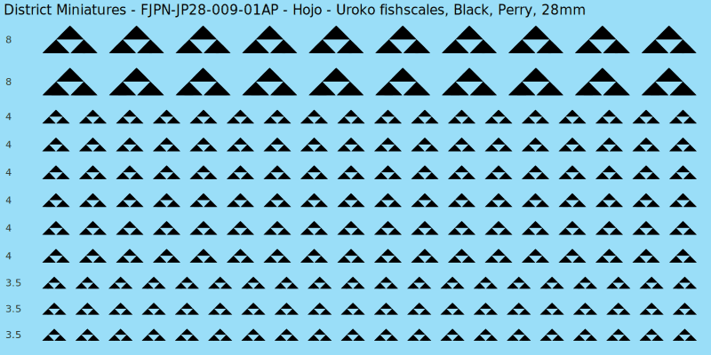 Hojo clan mon, Black waterslide decal sheet, Perry banner sizes, 28mm