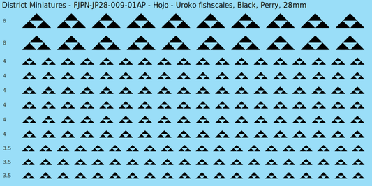 Hojo clan mon, Black waterslide decal sheet, Perry banner sizes, 28mm