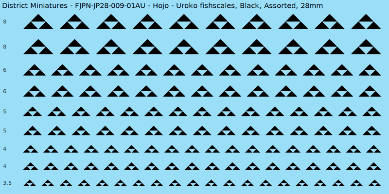 Hojo clan mon, Uroko fishscales, Black waterslide decal sheet, 28mm