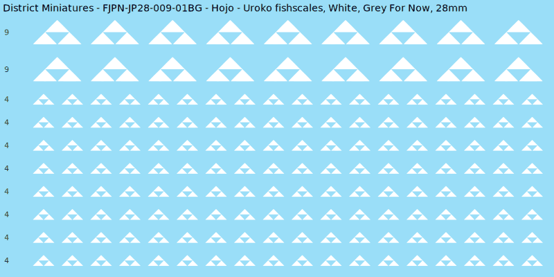 Hojo clan mon, White waterslide decal sheet, Grey For Now banner sizes, 28mm