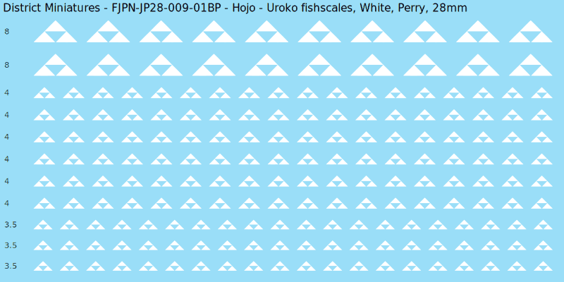 Hojo clan mon, White waterslide decal sheet, Perry banner sizes, 28mm