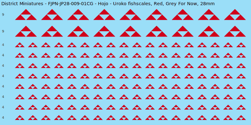 Hojo clan mon, Red waterslide decal sheet, Grey For Now banner sizes, 28mm