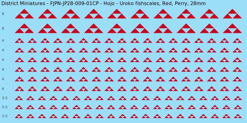 Hojo clan mon, Red waterslide decal sheet, Perry banner sizes, 28mm