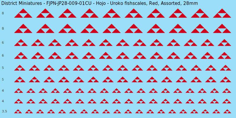 Hojo clan mon, Uroko fishscales, Red waterslide decal sheet, 28mm