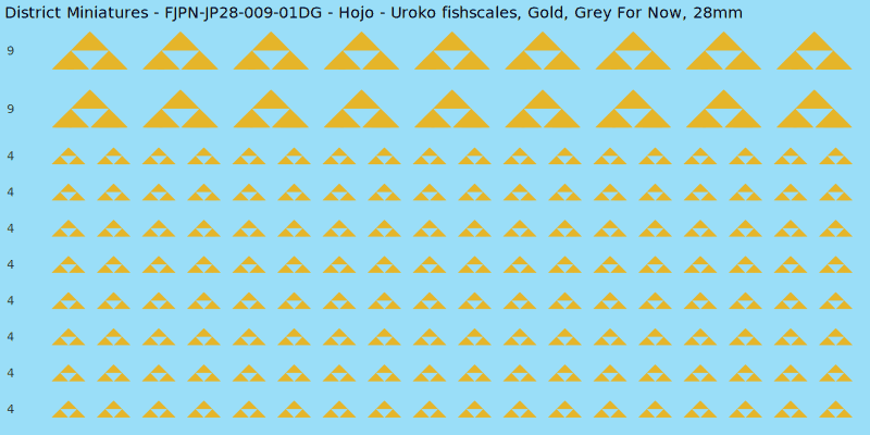 Hojo clan mon, Yellow/Gold waterslide decal sheet, Grey For Now banner sizes, 28mm