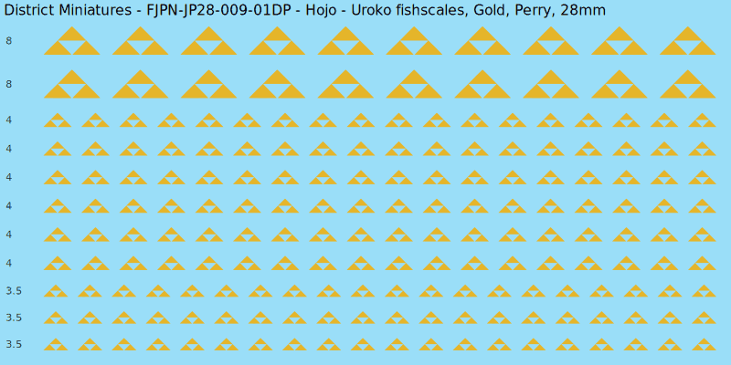 Hojo clan mon, Yellow/Gold waterslide decal sheet, Perry banner sizes, 28mm