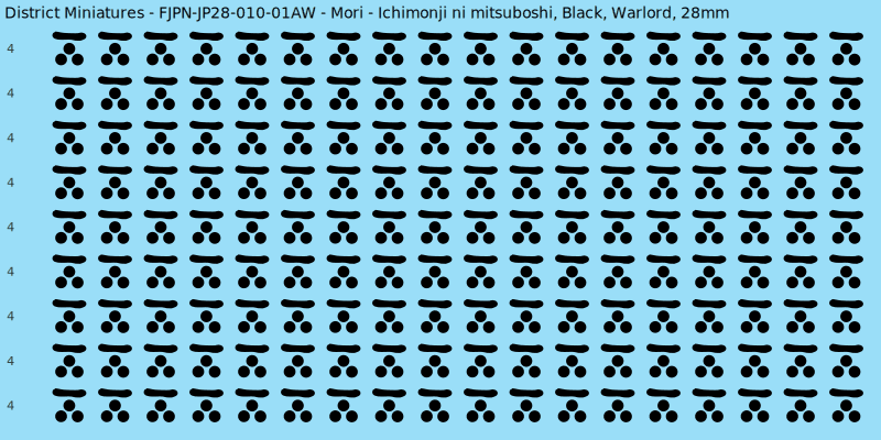 Mori clan mon, Black waterslide decal sheet, Warlord banner sizes, 28mm