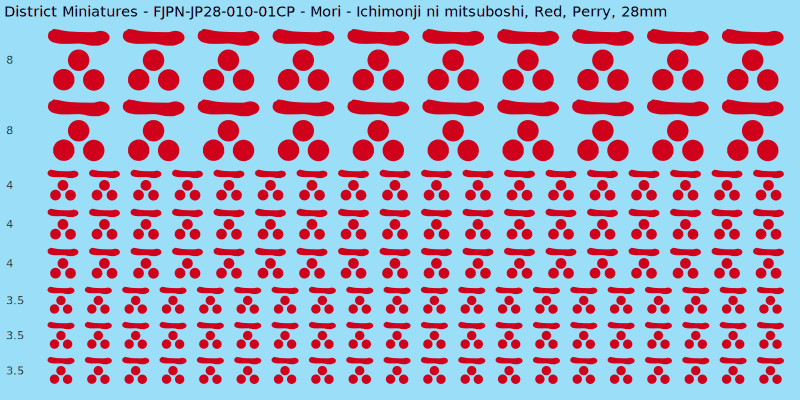 Mori clan mon, Red waterslide decal sheet, Perry banner sizes, 28mm