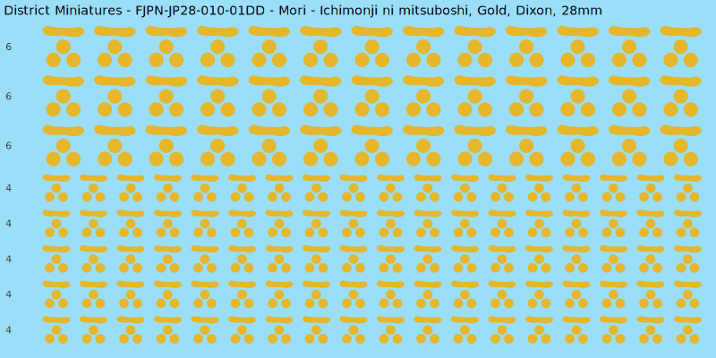 Mori clan mon, Yellow/Gold waterslide decal sheet, Dixon banner sizes, 28mm