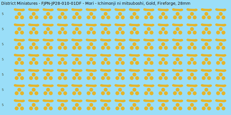 Mori clan mon, Yellow/Gold waterslide decal sheet, Fireforge banner sizes, 28mm