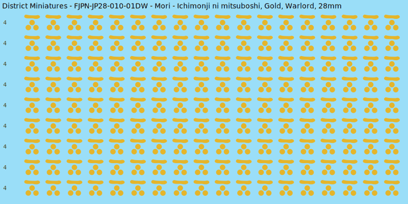 Mori clan mon, Yellow/Gold waterslide decal sheet, Warlord banner sizes, 28mm