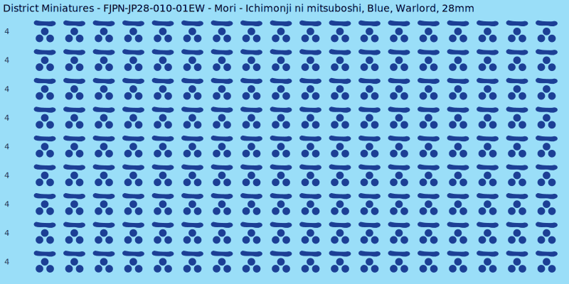 Mori clan mon, Blue waterslide decal sheet, Warlord banner sizes, 28mm