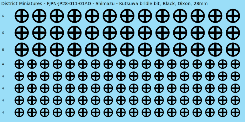 Shimazu clan mon, Black waterslide decal sheet, Dixon banner sizes, 28mm