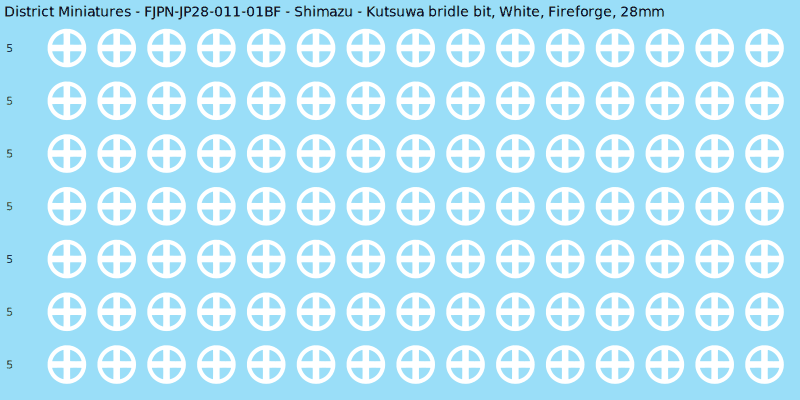 Shimazu clan mon, White waterslide decal sheet, Fireforge banner sizes, 28mm
