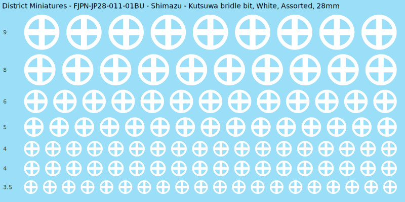 Shimazu clan mon, Kutsuwa bridle bit, White waterslide decal sheet, 28mm