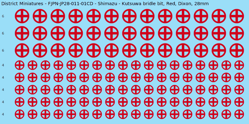 Shimazu clan mon, Red waterslide decal sheet, Dixon banner sizes, 28mm