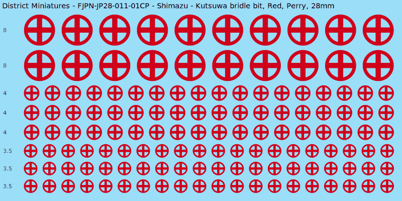 Shimazu clan mon, Red waterslide decal sheet, Perry banner sizes, 28mm