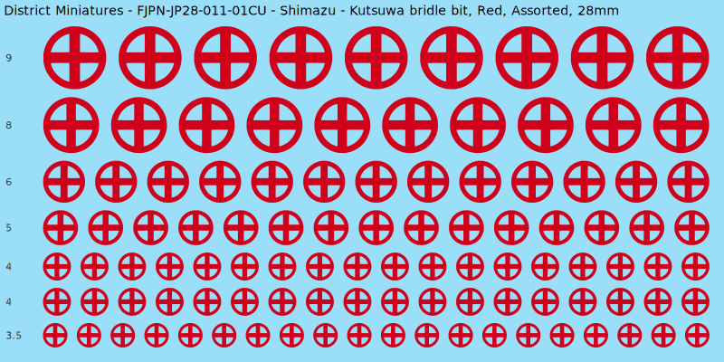 Shimazu clan mon, Kutsuwa bridle bit, Red waterslide decal sheet, 28mm