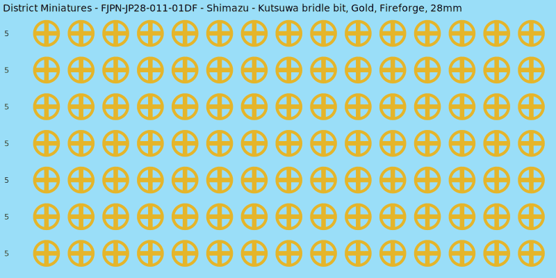 Shimazu clan mon, Yellow/Gold waterslide decal sheet, Fireforge banner sizes, 28mm