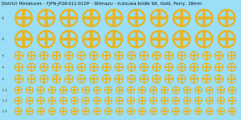 Shimazu clan mon, Yellow/Gold waterslide decal sheet, Perry banner sizes, 28mm