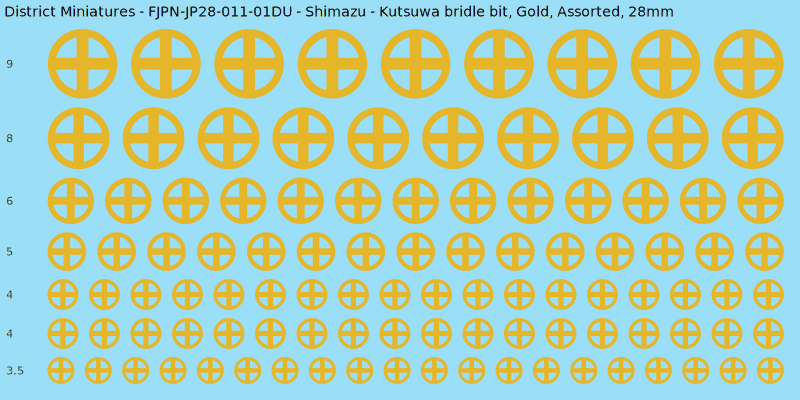 Shimazu clan mon, Kutsuwa bridle bit, Gold waterslide decal sheet, 28mm