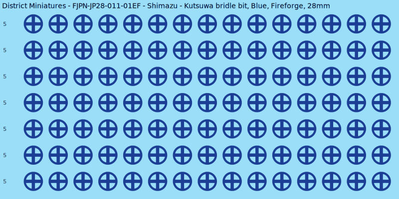 Shimazu clan mon, Blue waterslide decal sheet, Fireforge banner sizes, 28mm