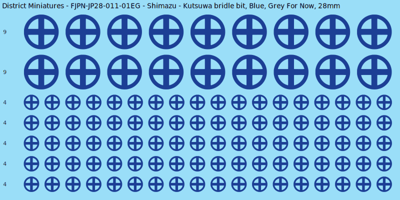 Shimazu clan mon, Blue waterslide decal sheet, Grey For Now banner sizes, 28mm