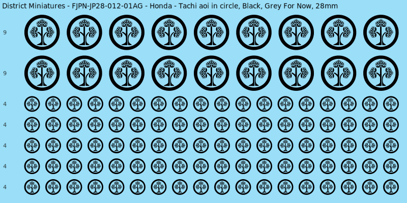 Honda clan mon, Black waterslide decal sheet, Grey For Now banner sizes, 28mm