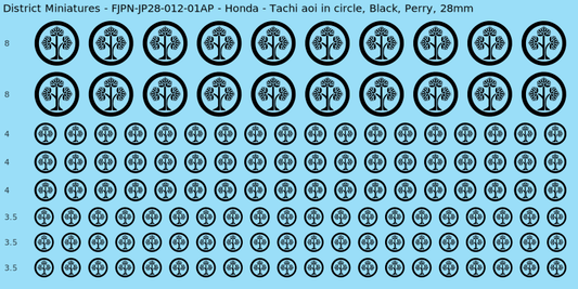 Honda clan mon, Black waterslide decal sheet, Perry banner sizes, 28mm
