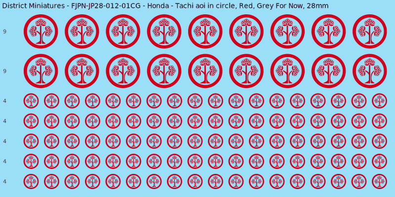Honda clan mon, Red waterslide decal sheet, Grey For Now banner sizes, 28mm