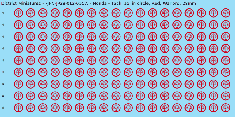 Honda clan mon, Red waterslide decal sheet, Warlord banner sizes, 28mm