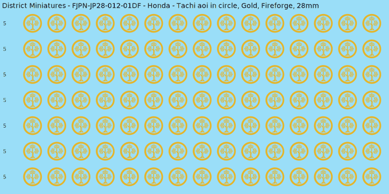 Honda clan mon, Yellow/Gold waterslide decal sheet, Fireforge banner sizes, 28mm