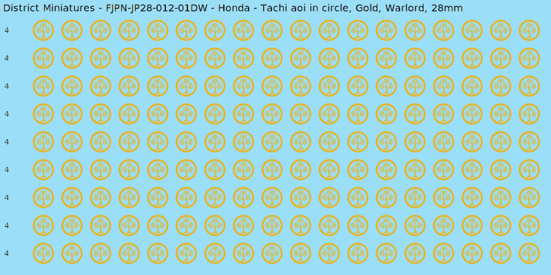 Honda clan mon, Yellow/Gold waterslide decal sheet, Warlord banner sizes, 28mm