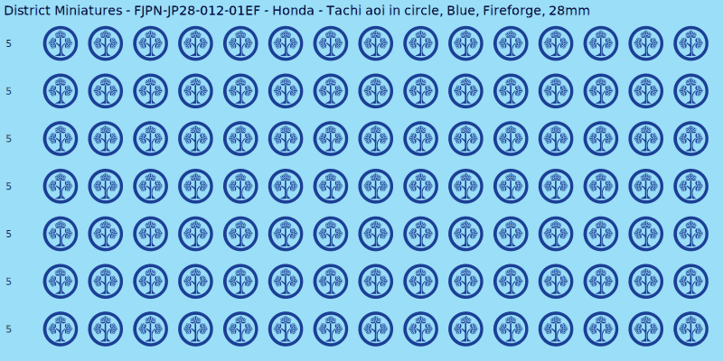 Honda clan mon, Blue waterslide decal sheet, Fireforge banner sizes, 28mm