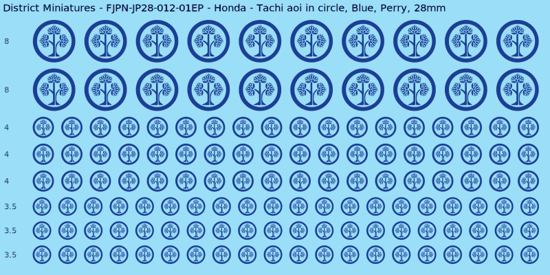 Honda clan mon, Blue waterslide decal sheet, Perry banner sizes, 28mm