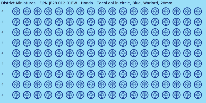Honda clan mon, Blue waterslide decal sheet, Warlord banner sizes, 28mm