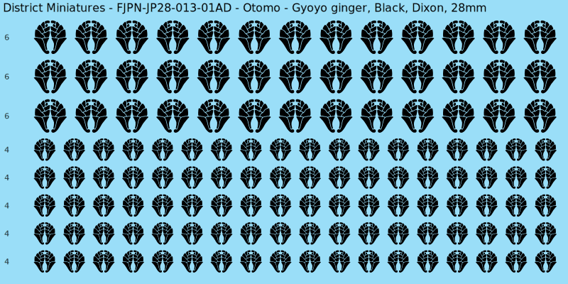 Otomo clan mon, Black waterslide decal sheet, Dixon banner sizes, 28mm