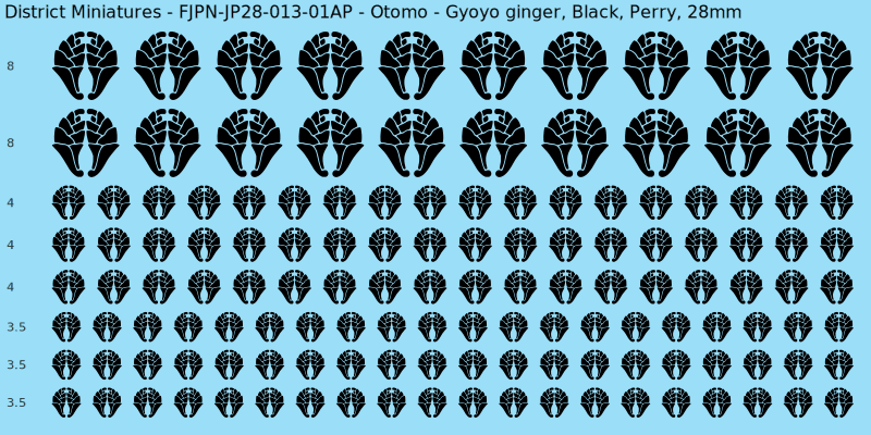 Otomo clan mon, Black waterslide decal sheet, Perry banner sizes, 28mm