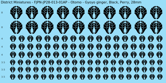 Otomo clan mon, Black waterslide decal sheet, Perry banner sizes, 28mm