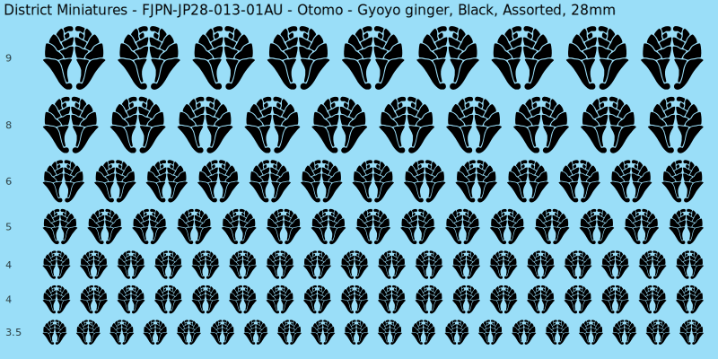 Otomo clan mon, Gyoyo ginger, Black waterslide decal sheet, 28mm