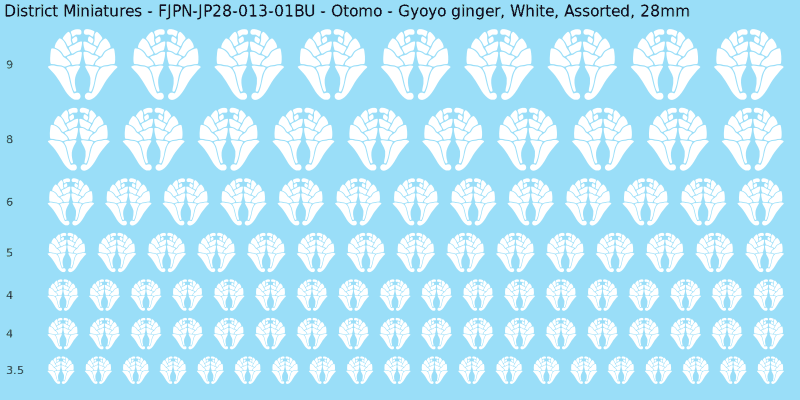 Otomo clan mon, White waterslide decal sheet, Assorted banner sizes, 28mm