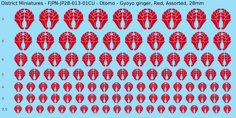 Otomo clan mon, Gyoyo ginger, Red waterslide decal sheet, 28mm