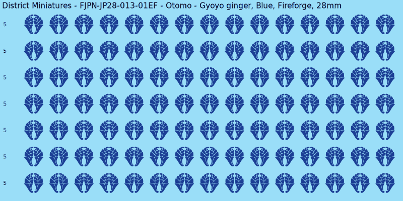 Otomo clan mon, Blue waterslide decal sheet, Fireforge banner sizes, 28mm