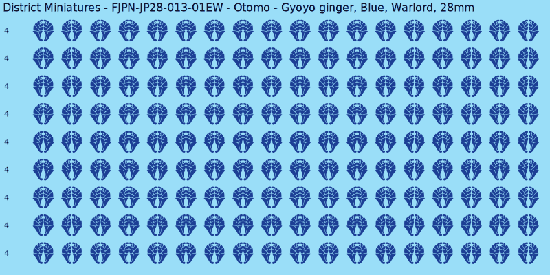 Otomo clan mon, Blue waterslide decal sheet, Warlord banner sizes, 28mm