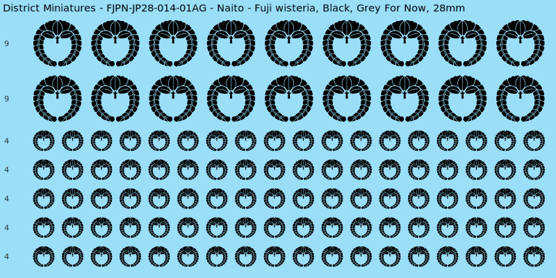 Naito clan mon, Black waterslide decal sheet, Grey For Now banner sizes, 28mm