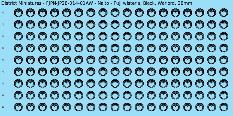 Naito clan mon, Black waterslide decal sheet, Warlord banner sizes, 28mm